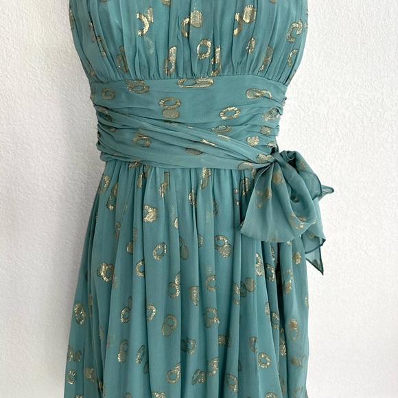 BCBGMaxAzria Teal and Gold Midi Dress - Picture 2 of 9